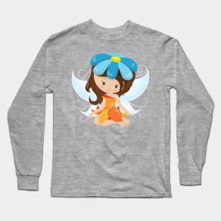 Cute Fairy, Magic Fairy, Brown Hair, Flowers Long Sleeve T-Shirt